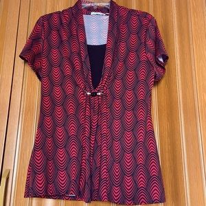 Notations Blouse Short Sleeve Black and Red Size M